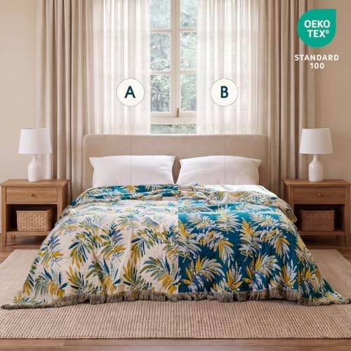 Boho Throw Blanket - Reversible 60"x80" 100% Cotton Throws for Adult