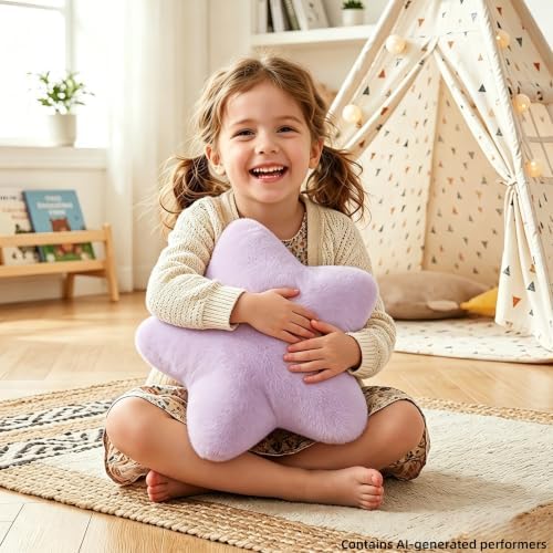 Star Pillow 15.4" Faux Plush Cute Decorative Throw Pillows, Light Purple,