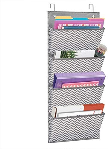 Wall Mount/Over Door File Hanging Storage Organizer - 4 Large Document Organizer Holder for School, Classroom, Home or Office Use, Wave Pattern
