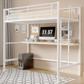 VECELO Loft Bed Twin Size with Desk, Metal Bedframe with Removable Ladder and Safety Guardrail, No Box Spring Needed, Space Saving, Noise Free, Natural White