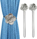 Lewondr Magnetic Curtain Tiebacks, Flower Vintage Curtain Holdbacks, Gray