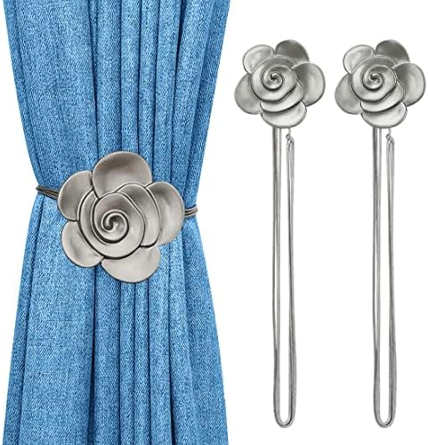 Lewondr Magnetic Curtain Tiebacks, Flower Vintage Curtain Holdbacks, Gray