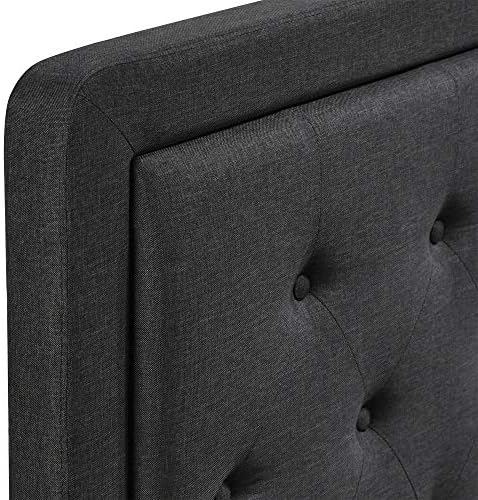 Elle Decor Amery Diamond Stitched Tufted Headboard, Soft Fabric Upholstered with Padded Button-Tufting, Adjustable Height, Queen Size, Charcoal Grey