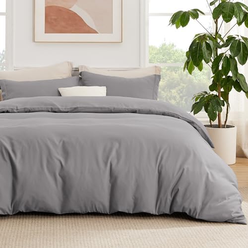 Bedsure Full Duvet Cover with Fitted Sheet, Double Brushed Bedding, Grey
