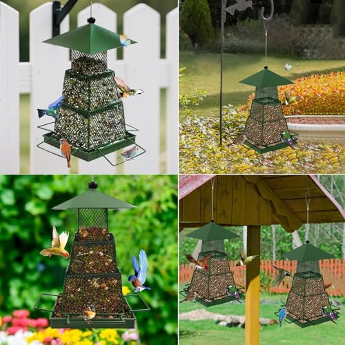 Metal Hanging Bird Feeder with 360° Mesh and 4 Perches