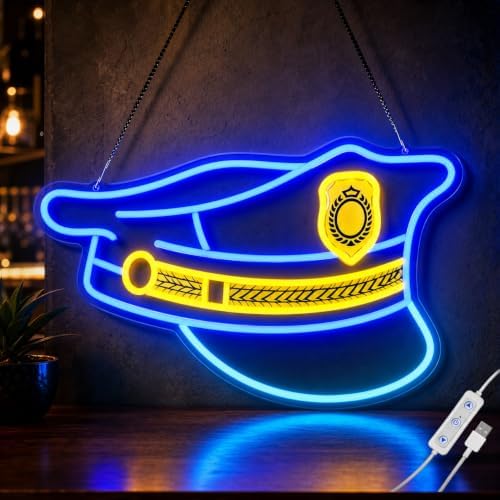 Police Hat Neon Sign, USB Dimmable Police Officer Gift for Wall Decor