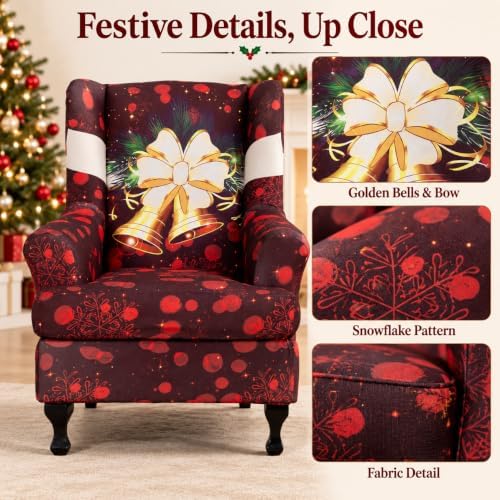 NILUOH Christmas Bells Wingback Chair Covers 2-Piece