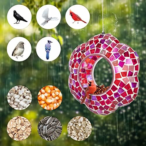 Yinns Bird Feeder, Hanging Mosaic Fly Through Birdfeeder Garden Yard Decor