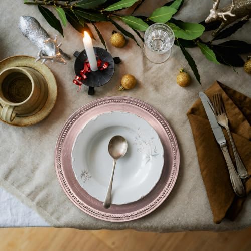 13" Vintage Charger Plates, Beaded Chargers for Dinner Plates Set of 6, Charger Plates Bulk Wedding, Rose Gold