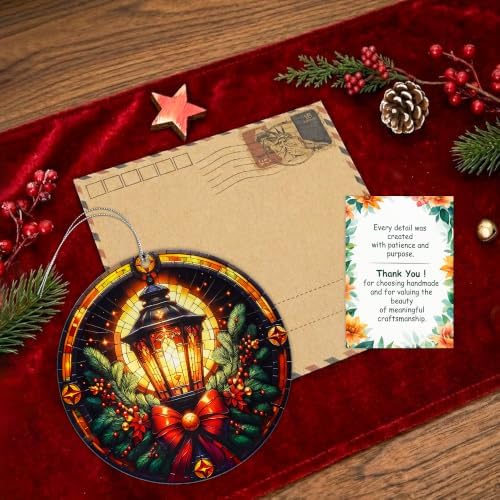 Lantern Christmas Ornament 2026, Vintage Hanging Tree Decoration with Pine Branches and Warm Glow, Festive Holiday Decor, for Friends, Mom and Grandparents