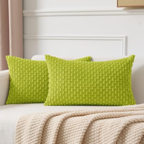 Kevin Textile Soft Corduroy 12"x20" Lumbar Pillow Covers 2 Pack, Xmas Green