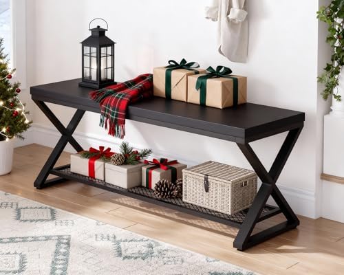 LVB Black Entryway Bench with Storage, Indoor Shoe Bench with Seating 39 in