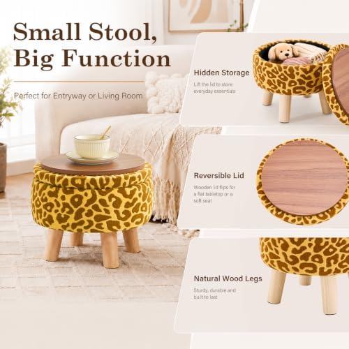 Wimarsbon Round Storage Ottoman,Footstool with Padded Seat and Wood Legs