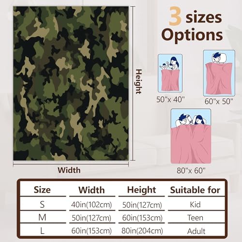 Throw Blanket for Couch,Camouflage Plush Fall Throw,Army Green Soft Fluffy Blanket for Sofa Decoration,Flannel Fleece Blanket for Naps,Reading,Traveling,Camping,50 X 60 Inch
