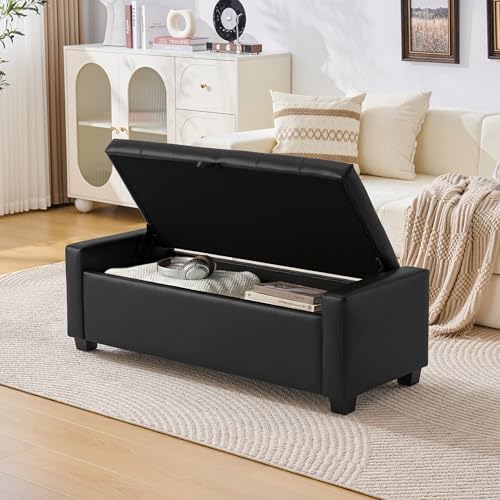 Huatean Home 48" Ottoman with Storage, Light Black Storage Ottoman Bench