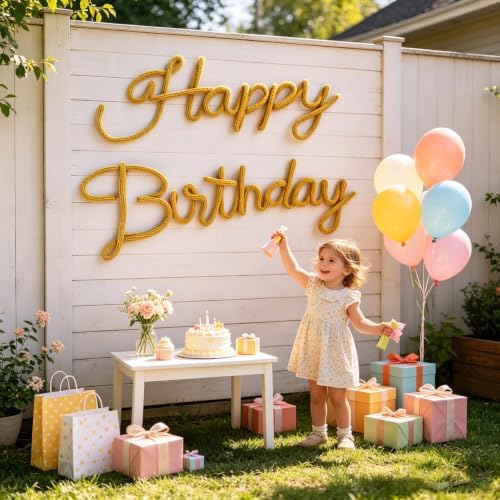 Yellow Happy Birthday Sign Knitted Wire Words Birthday Wall Hanging Decor
