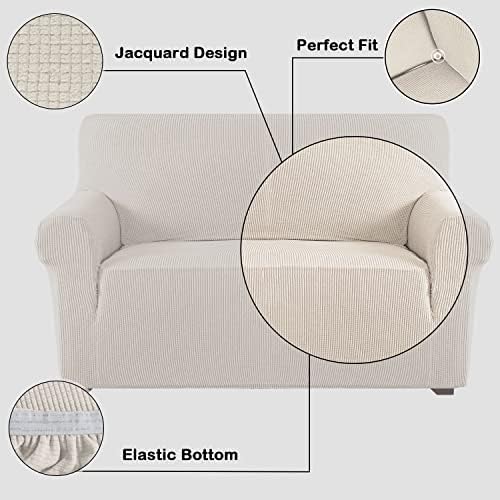 Flamingo P High Stretch Sofa Slipcover Non Slip Loveseat Covers for 2 Cushion Couch Washable Pet Furniture Protector Covers with Elastic Bottom, Thick Jacquard Fabric (Medium, Ivory)
