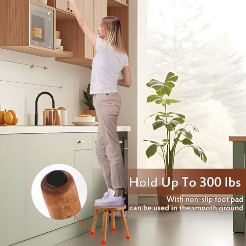 Round Solid Wooden Stool,Plant Stand,Step Stool,Walnut,15.8" H