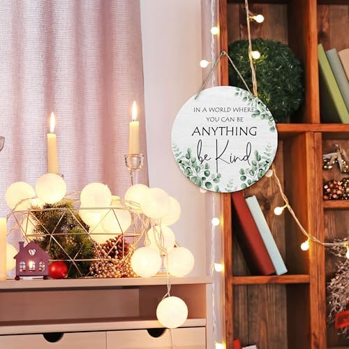PHAMTE Inspirational Classroom Round Wreath Sign, Motivational Wall Hanging Plaque Wood Sign, in a World Where You Can Be Anything Be Kind Decorations for Wall Pediments Door Porch Room Home 12 Inch