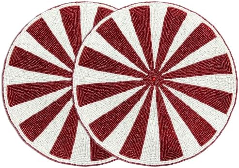 Alpha Living Home Beaded Placemats, Set of 2, 13 in Round, Red & White