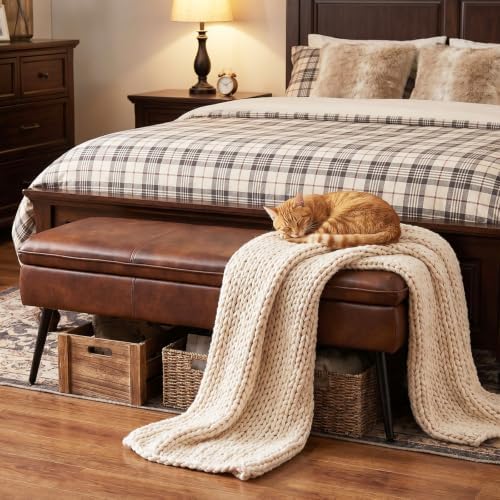 Ottoman with Storage Bench, Upholstered Large Entry Bench Brown