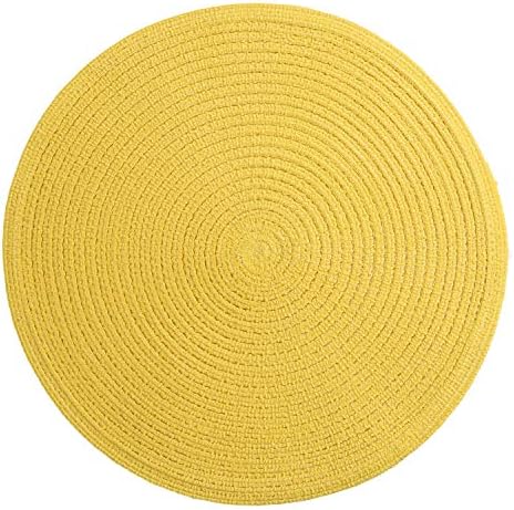 SHACOS Round Braided Placemats Set of 8 Washable Table Mats 15 inch Round Placemat Cotton Polyester Circle Placemat for Dining Table (Yellow, 8)