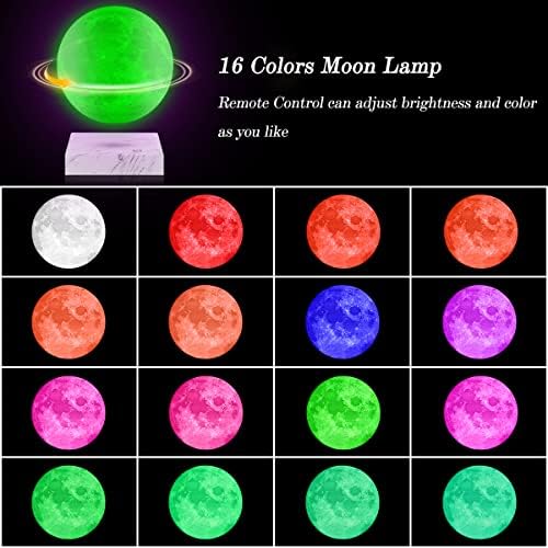 UVEHAS Magnetic Levitating Moon Lamp - 16 Colors LED Floating and Spinning 3D Moon Night Lights with Remote Levitation Rotating Globe Lunar Desk Lamp for Bedroom Office Decoration Unique Gifts