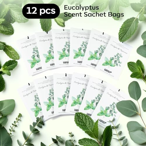 MYARO 12 Pack Eucalyptus Mint Scented Sachets, Closet Deodorizer Freshener