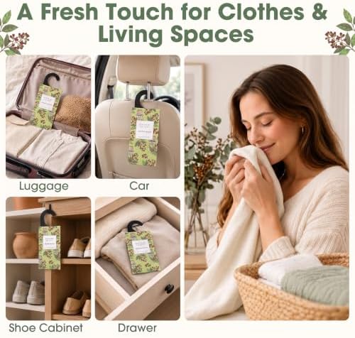 Large 12 Packs Sandalwood Hanging Scented Sachets Long-Lasting Closet Deodorizer Air Freshener Fabric Refresher Odor Eliminator for Drawer Home Fragrance Gift Set