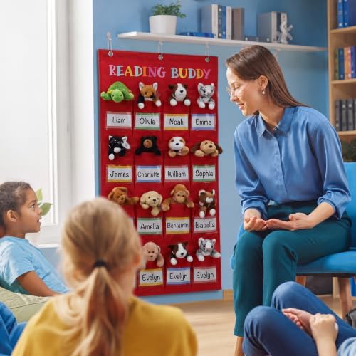 Reading Buddies Storage Pocket Chart Hanging Organization Pocket Chart with 32 Pcs Colorful DIY Cards for Cellphone Classroom Supplies Wall Hanging Decor Teacher Supplies