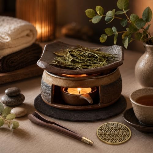 Ceramic Incense Burner Kit, Zen Incense Holder with Candle Clip,Mat & Heat Resistant Brick, Ceramic Aromatherapy,Stove Essential Oil Burner, Suitable for Home and Office Use.