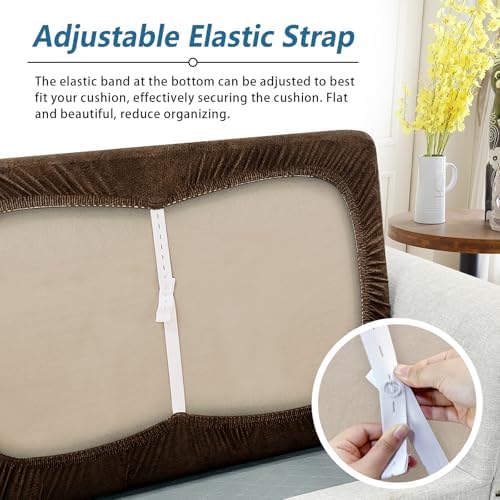 Loveseat Cushion Cover Leather-Look 1PC Stretch Love Seat Slipcover for Living Room Individual Couch Seat Protector, Pet-Friendly, Non-Slip, Easy Fit - Brown