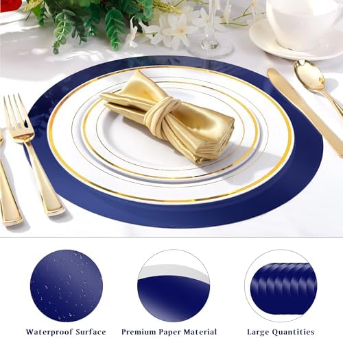 KesaPlan 100PCS 13in Round Blue Placemats, Disposable Paper Chargers Plate