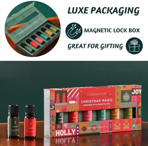 Folkulture Christmas Essential Oils for Home | Set of 6 Christmas Fragrance Oils for Diffusers for Gifting- Vanilla, Eucalyptus, Ginger, Pine, Cinnamon, Chestnut - 6x10 ML