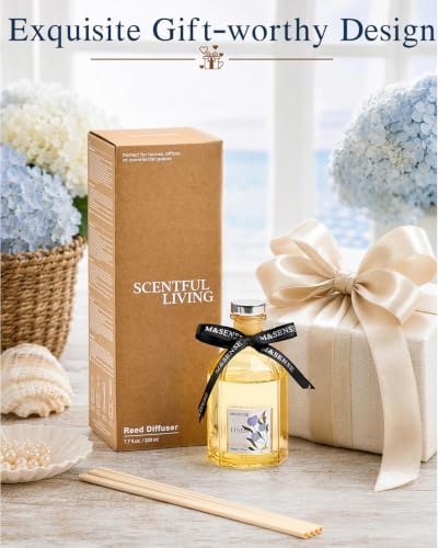M&SENSE Reed Diffuser Set, Linen, 7.7 oz Natural Essential Oil