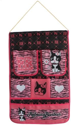 Blancho Bedding [Dog & Heart] Pink Wall Hanging Organizer/Wall Baskets/Hanging Baskets with 6 Pockets, 14" x 20" Fabric Over The Door Storage Bag for Nursery, Bedroom, Bathroom and Closet