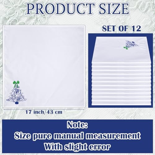 HunnmingRe 12 Pcs Christmas Blue and White Cloth Napkins, 16x16 Inch