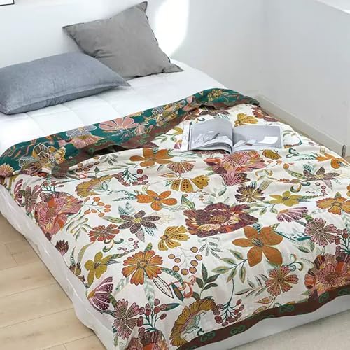 Bailix Boho Throw Blanket, 100% Cotton, Woven Floral Pattern, 60"x80"