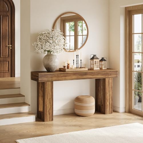 LITTLE TREE 63 Inches Long Sofa Table, Industrial Console Table for Entryway, Wooden Sofa Table for Living Room, Behind Couch Table, Rectangle Hallway Foyer Table for Entrance, Rustic Brown
