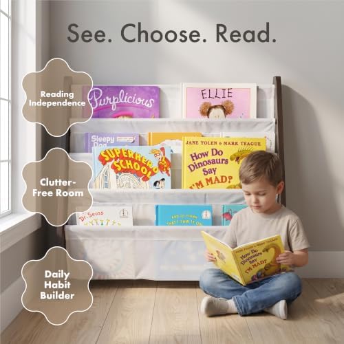 Humble Crew Kids Bookshelf, Montessori Front Facing Toddler Bookcase 4 Tier