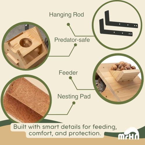 MrHN Squirrel House - Squirrel Houses for Outside Nesting, DIY Kit Squirrel Nesting Box, Squirrel Boxes for Outside, Chipmunk Houses MrHN V Roof