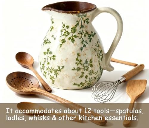 Ceramic Countertop Utensil Holder, 6.1 Inch Vintage Farmhouse Floral Crock
