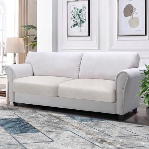 Loveseat Cushion Covers Leather-Look 2PC Stretch Love Seat Slipcover Sets for Living Room Individual Couch Seat Protector, Pet-Friendly, Non-Slip, Easy Fit - Beige