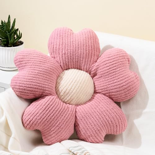 Sioloc Flower Shaped Throw Pillow, Fun Daisy Pillow, 25.6" Large Pink Flower Pillow Cute Decorative Seat Cushion Aesthetic Flower Plush Pillows for Bed Floor Couch Chair