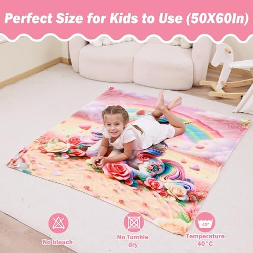 Softan Kids Throw Blanket for Girls & Boys, Warm Soft Toddler Fleece Blankets for Sofa Couch Bed， Cozy Fuzzy Plush Flannel Kids Throw Blanket for Daycare & School - 50x60In Rose Unicorn