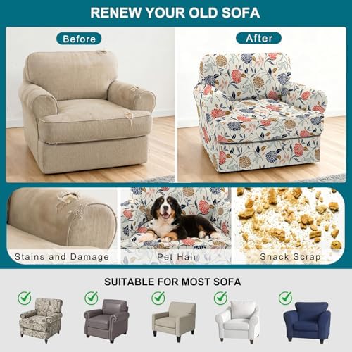 NILUOH 2-Piece T-Cushion Armchair Slipcover, Stretch Chair Cover with Separate Seat Cushion Cover, Soft Washable Furniture Protector for Living Room