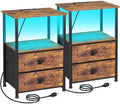 LOAKEKEL Nightstands Set of 2, LED Night Stand with Charging Station