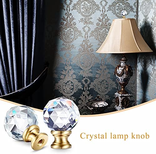 Mudder 2 Pcs Crystal Lamp Finial Diamond Knob 1-3/4 Inches,Gold Base