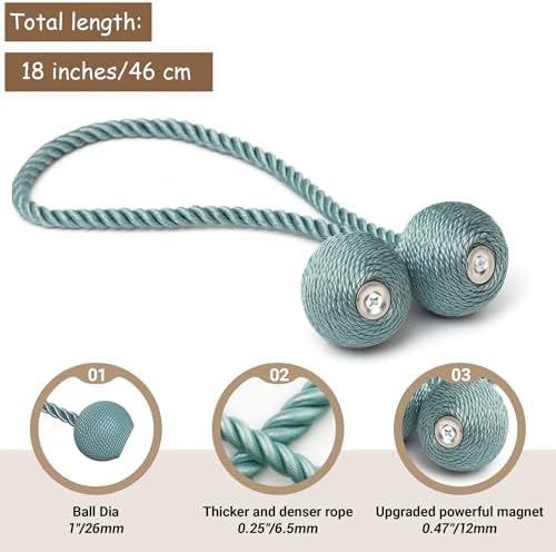 Hion Magnetic Curtain Tiebacks Blue 6pcs, Curtain Holdbacks Hooks Holders