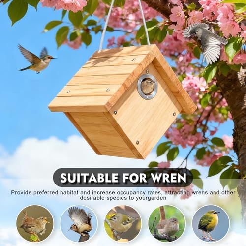 Gtongoko Wren Bird Houses for Outside with 1-1/8" Entrance Log Color 1 Pack